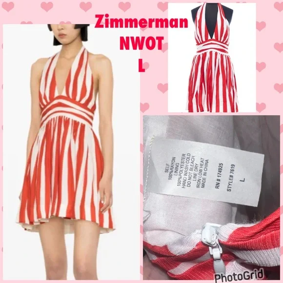 Zimmermann Striking Red and White Backless Dress - Picture 1 of 3